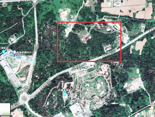 「金門縣產業園區」預定地在環保局對面（紅框處，大略位置），將集中地區24家特產業者。（翻攝google map）