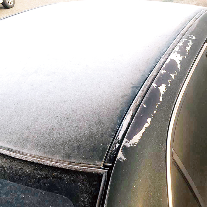 清晨要出門，發現車體上蒙了一層薄霜，這個冬天好冷！（金門氣象站提供）