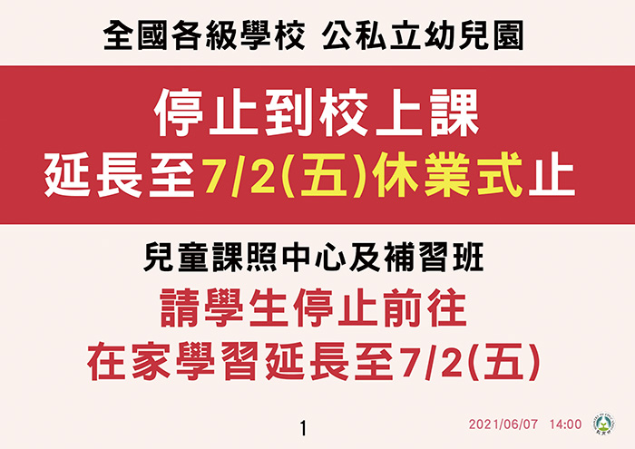 全台三級警戒延長至6月28日，教育部宣布，全國各級學校和公私立幼兒園停止到校上課，延長至7月2日，縣府教育處也透過該處粉專公告相關細節。（摘自金門教育fun學去）