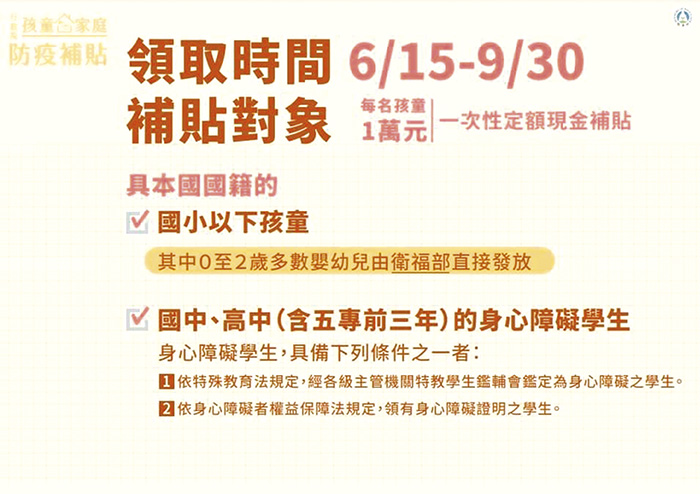 紓困4.0方案「孩童家庭防疫補貼」昨起開放網路申請，請領時間至今年九月三十日止。（圖摘自金門縣教育fun學趣）