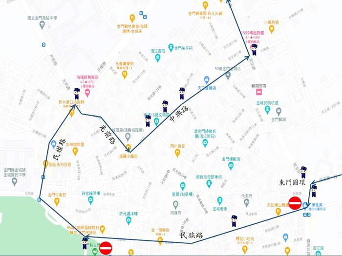 奧運金牌選手-李洋、王齊麟兩人，將於8月29日上午在金城鎮及金寧鄉進行遊行活動，屆時金城分局將於相關道路實施交通疏導管制措施。（金城分局提供）