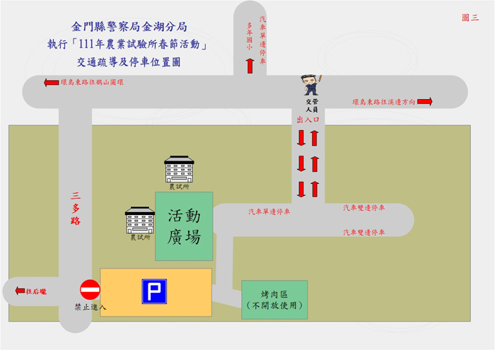春節期間，農試所周遭交管。
（金湖分局提供）