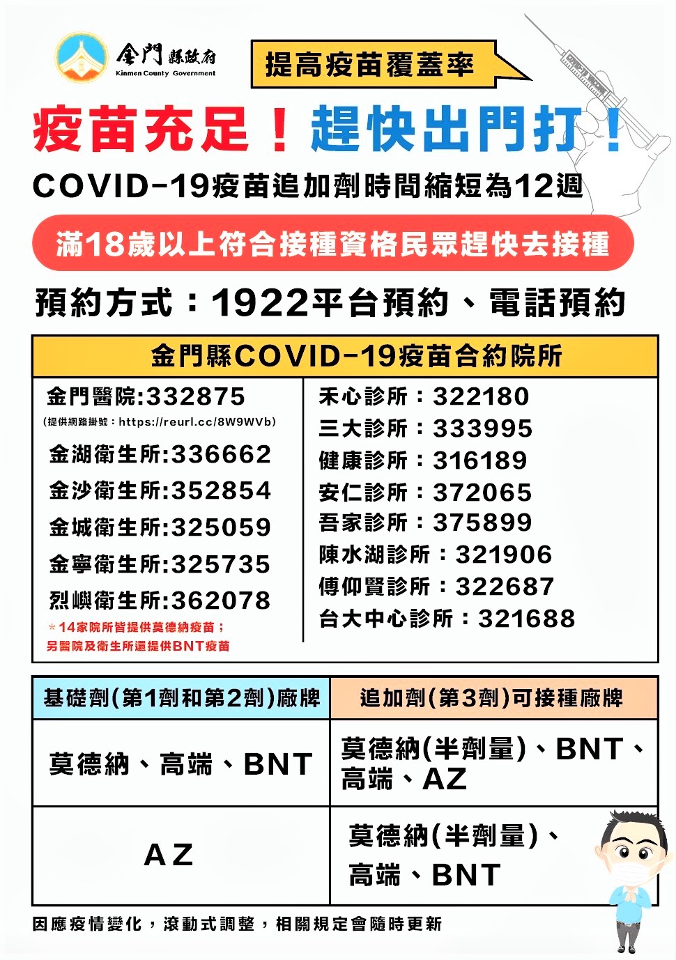 衛生局呼籲民眾施打COVID-19疫苗。（衛生局提供）