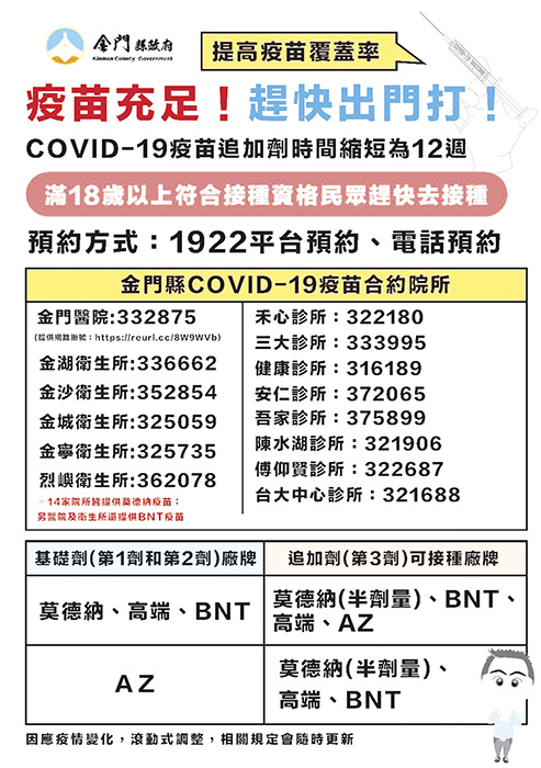 衛生局呼籲民眾施打COVID-19疫苗。
（衛生局提供）