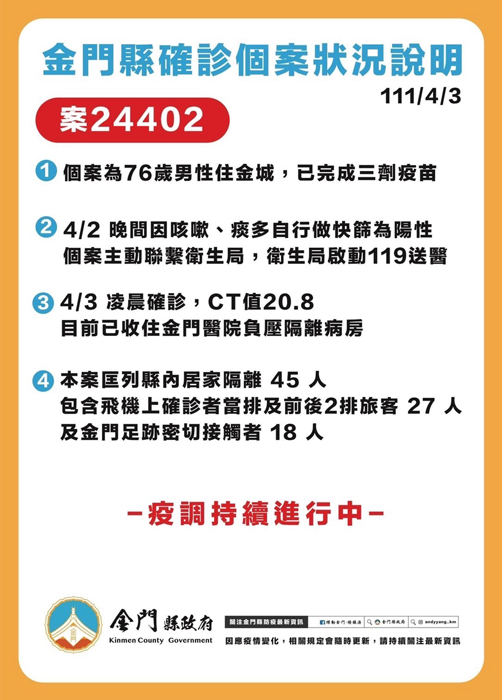 縣府公布確診個案最新狀況和場域4足跡，持續進行的疫調也將隨時公布和更新。（縣府提供）