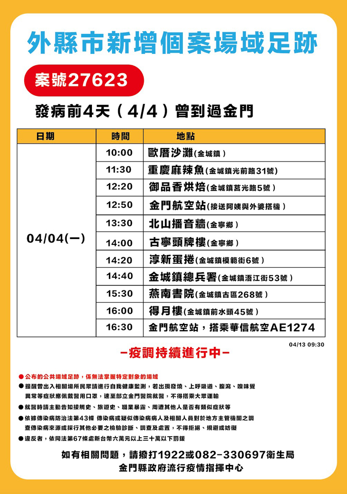 縣府說明外縣市新增確診個案疫調情形及場域足跡。（縣府提供）