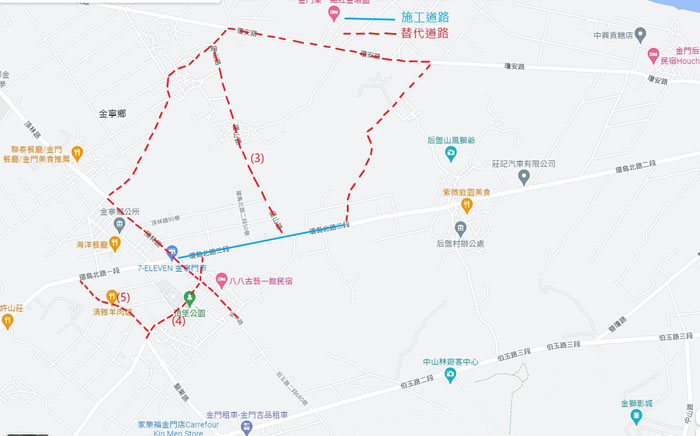 第三階段封路施工：家扶中心至頂堡十字路口， 5／16~5／25。（工務處提供）
