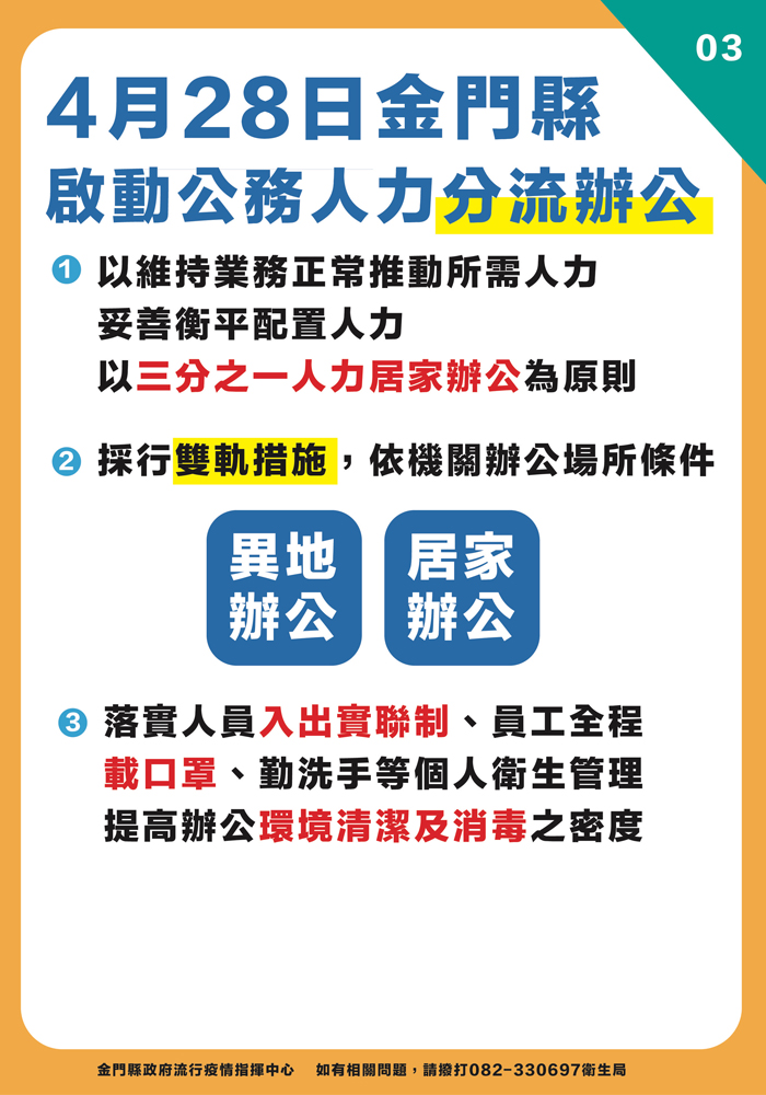 縣府啟動公務人力分流辦公雙軌制。（縣府提供）