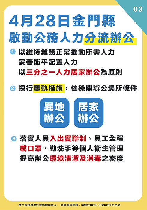 縣府啟動公務人力分流辦公雙軌制。（縣府提供）