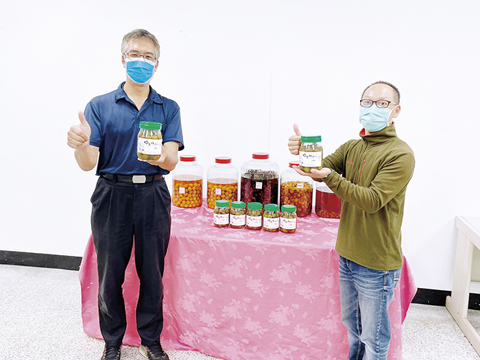 珠山社區盛產梅子，社區製成脆梅、梅子酒、梅子醋、紫蘇梅等附加產品。（陳冠霖攝）