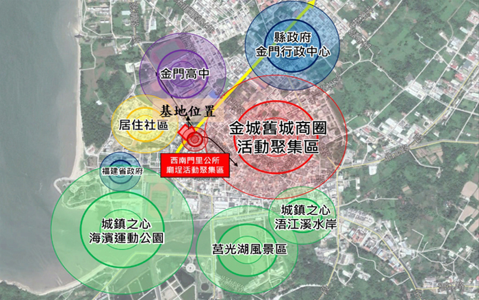 圖為金門第一件公辦都更案基地地理區位圖。（縣府財政處提供）