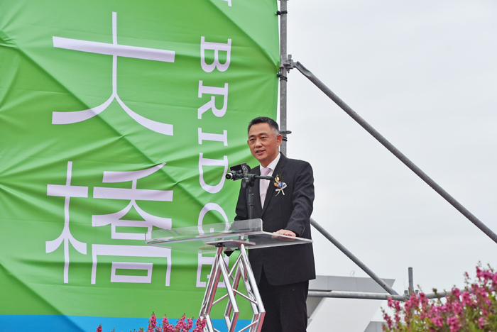 金門大橋通車典禮，縣長楊鎮浯致詞。（陳冠霖攝）