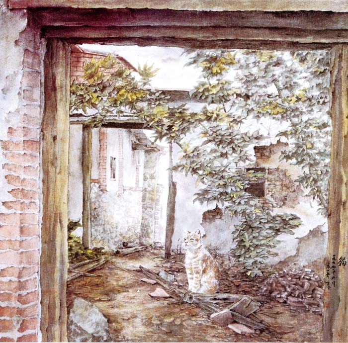 洪永善畫作〈貓〉。（洪永善提供）