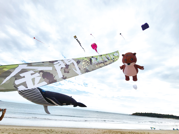 巨型風箏飄揚習山湖公園。（許峻魁攝）