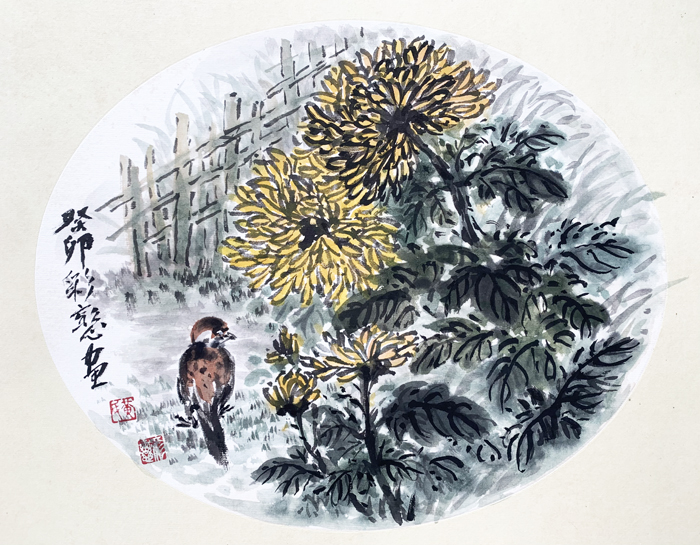 黃彩戀水墨畫作。(林靈攝)