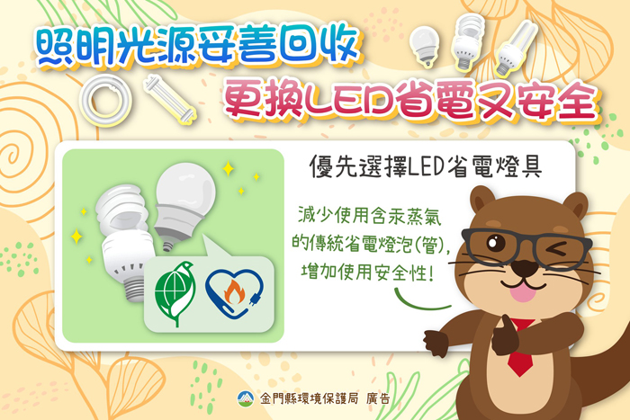 環保局鼓勵將傳統燈泡汰換為LED燈泡,並妥善回收照明光源。(環保局提供)