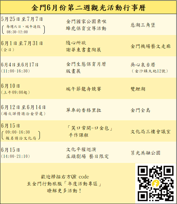 金門6月份第二週觀光活動行事曆