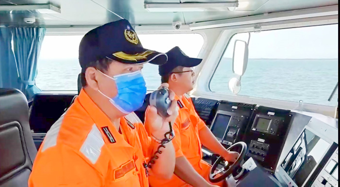 陸海警昨兩度侵擾金門海域,海巡署指揮巡防艇對應監控驅離,全程以中、英文廣播示警,嚴正宣告我方執法立場。(海巡提供)