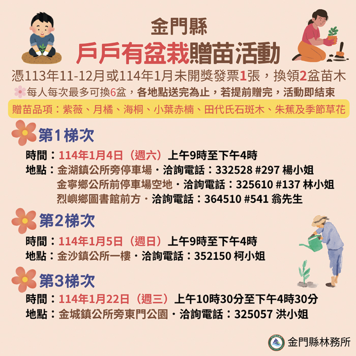 林務所將結合五鄉鎮公所及2社福團體，辦理戶戶有盆栽贈苗活動。（林務所提供）