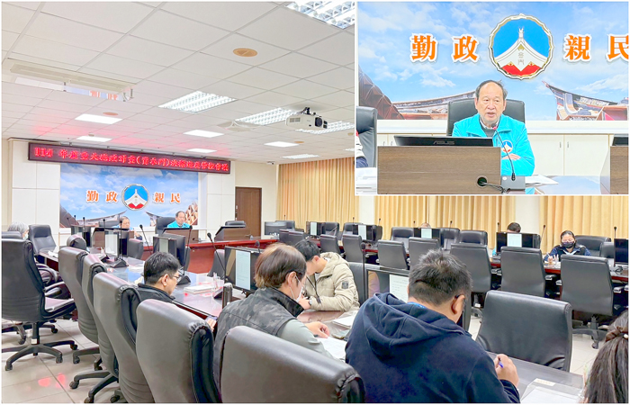 金門縣政府昨日召開114年度重大施政計畫執行進度管控會議,由縣府秘書長呂清福主持。(陳冠霖攝)