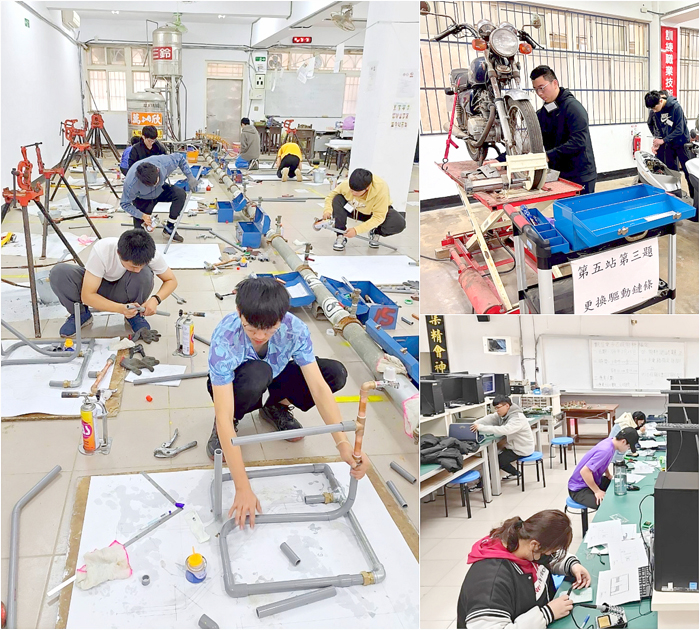 考生專注進行術科測驗,展現專業技能。(金門農工提供)