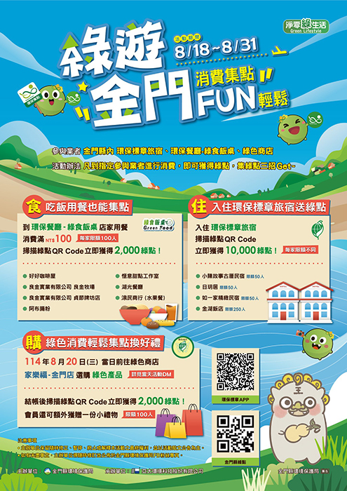 金門縣環保局推出「綠遊金門 消費集點FUN輕鬆」活動。 （環保局提供）