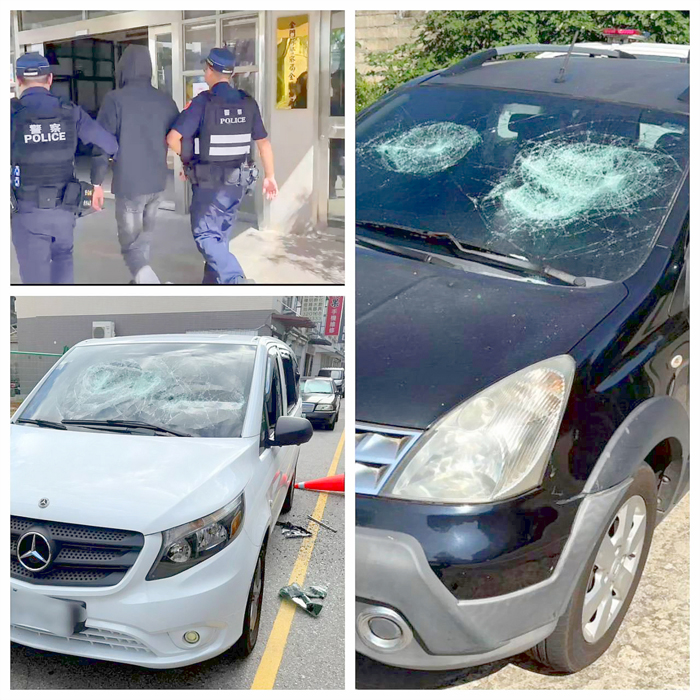金城、金寧發生疑因勞資糾紛引發的砸車事件，警方將嫌犯查緝到案。（金城分局提供）