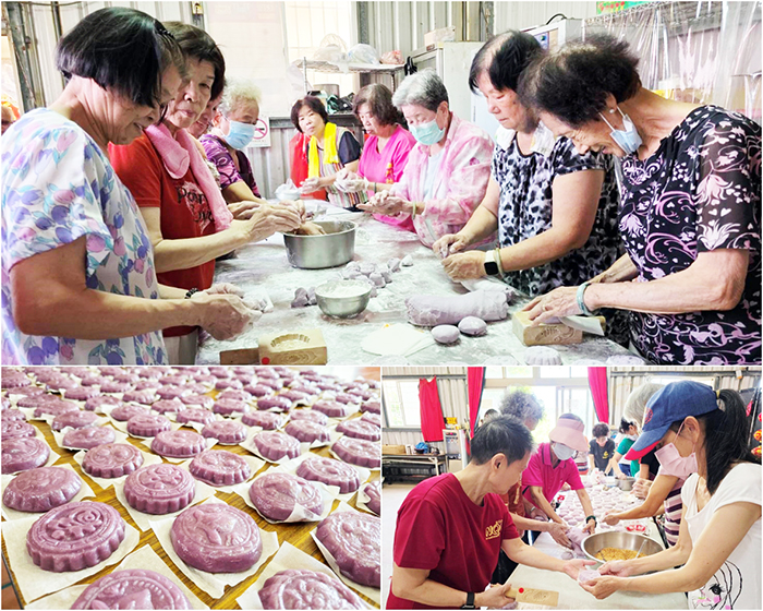 金門縣長青會志工們一起攜手製作紅龜粿。（許峻魁攝）