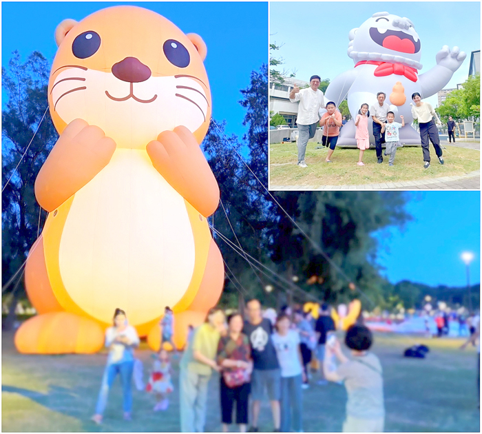 金門觀光小天使「阿特」、「風獅爺」等可愛巨型氣偶將首度在新北歡樂耶誕城展出。（觀光處提供）