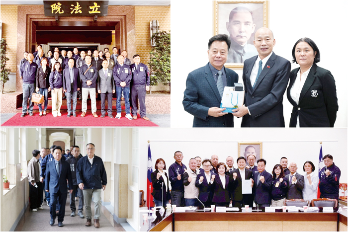 議長洪允典率同立委陳玉珍及副縣長李文良等一行人前往立法院拜會院長韓國瑜，並尋求立院三大黨團支持離島建設條例修法。（議會提供）