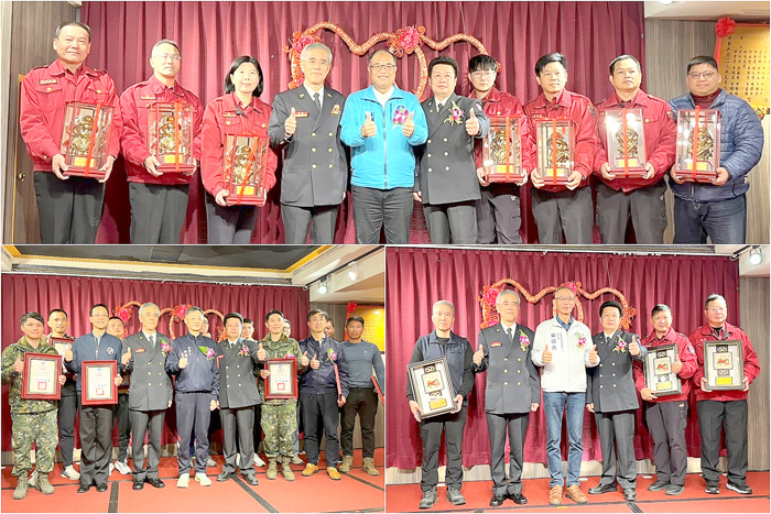 消防局舉辦第31屆消防節慶祝表揚大會，表揚績優人員與退休義消志工，並致贈國軍與協力單位協助救災感謝狀。（高凡淳攝）