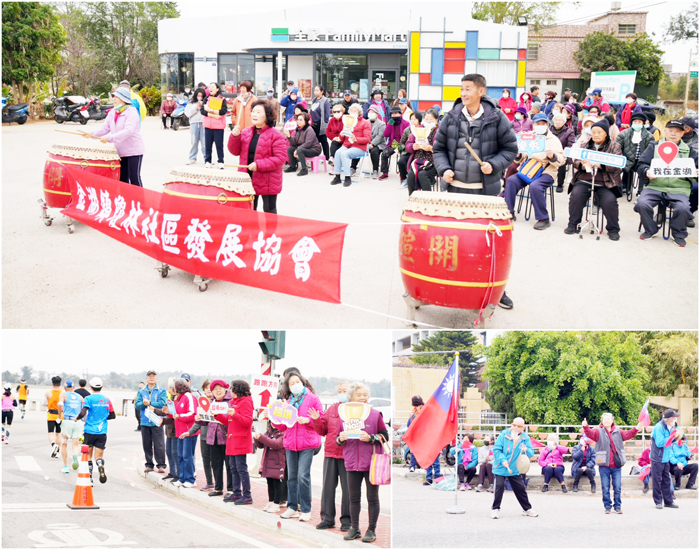 金湖鎮各里熱情鄉親自發組成加油團，分別駐守於賽道沿線及重要路口為跑者應援。
（金湖鎮公所提供）