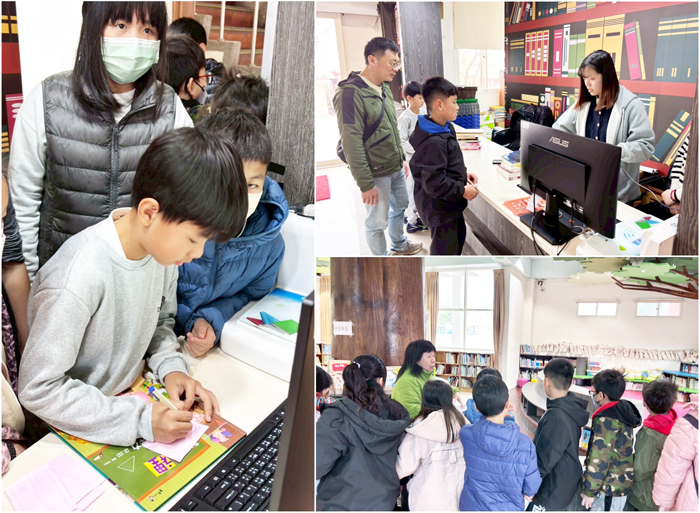 述美國小四年級學生體驗「圖書小志工」活動。
（金沙鎮圖書館提供）