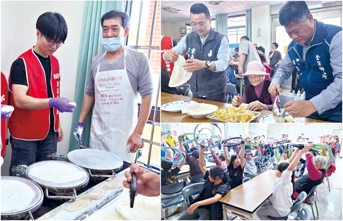 古寧頭社區透過傳統七餅製作體驗，同時進行健康飲食宣導及青銀互動交流。（蔡麗玉攝）