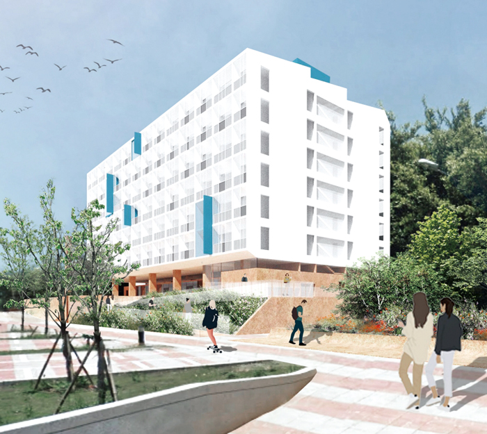 「黃金級綠建築」學生宿舍設計圖。（金大提供）