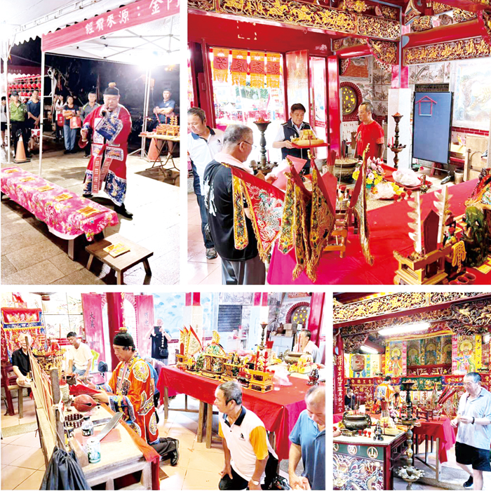 左上、過布橋儀式。（廟方提供）
  右上、右下，信眾參拜。左下、「頭家」參與醮慶。（林秉志攝）