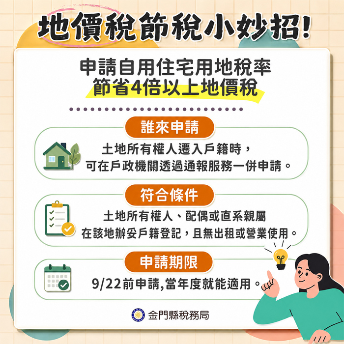 地價稅節稅小妙招。（金門縣稅務局提供）