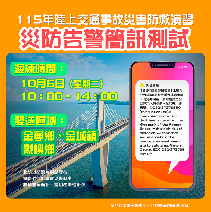 配合演習 10/6將發送災防告警細胞簡訊