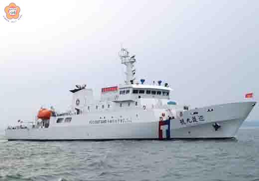 海巡署的1000噸級「巡護九號」正在金門守護海域。(張建騰攝)