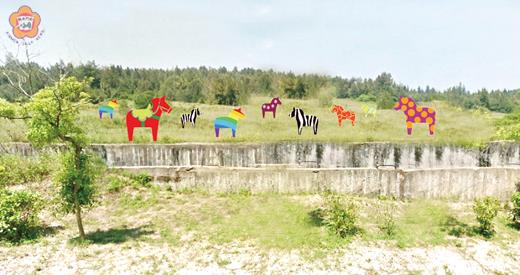   配合建縣百年慶典，古崗社區發展協會將於靶場進行彩繪馬創作，圖為地景藝術創作示意圖。（古崗社區發展協會提供）