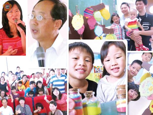   上圖左一為校長孫麗琪，左二為前校長李錫南。下圖右二為彩鹽許願瓶。（張建騰攝）