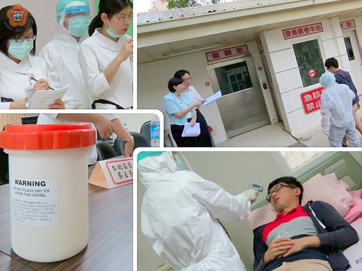 金門醫院昨天辦理「伊波拉病毒感染個案收治實兵演練」。（張建騰攝）