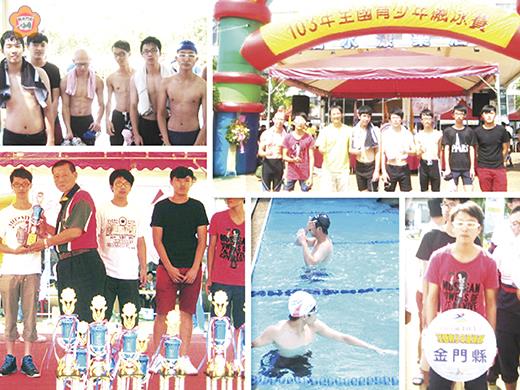   金門農工薛家和、謝孟宸、張嘉鈞、李易鴻、莊文翊、王思詠在全國青少年飆泳賽高男組拿下第八名。（金門農工提供）