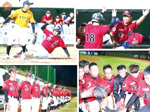   「金門高職」棒球隊今天將參加「黑豹旗」第一回合該隊的第二場比賽。圖為該隊在第一回合首戰的精彩畫面。（黃國偉提供）