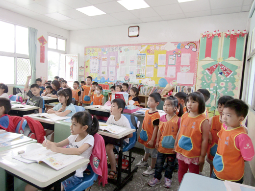 古城附幼生見習體驗小一生的上課情形。
（古城國小提供）