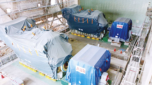 塔山電廠發電機組完成定位。(塔山電廠提供)