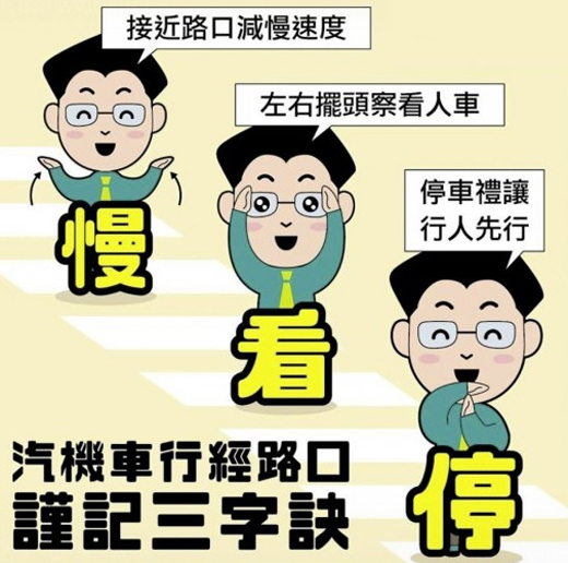 縣警局交通隊提醒汽機車駕駛「路口慢看停」,行車安全有保障。(交通隊提供)