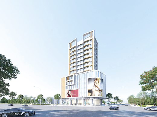 更案除規劃興建複合式功能大樓,也將引入商辦及商場,圖為大樓完工後不同角度的示意圖。(縣府提供)