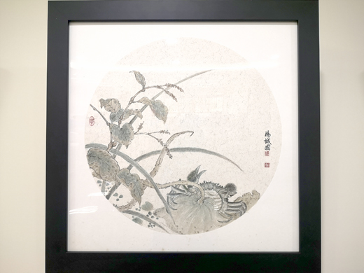 楊誠國畫作假金寧鄉公所開展,展出其在杭州中國美術學院習畫的創作。
(詹宗翰攝)
